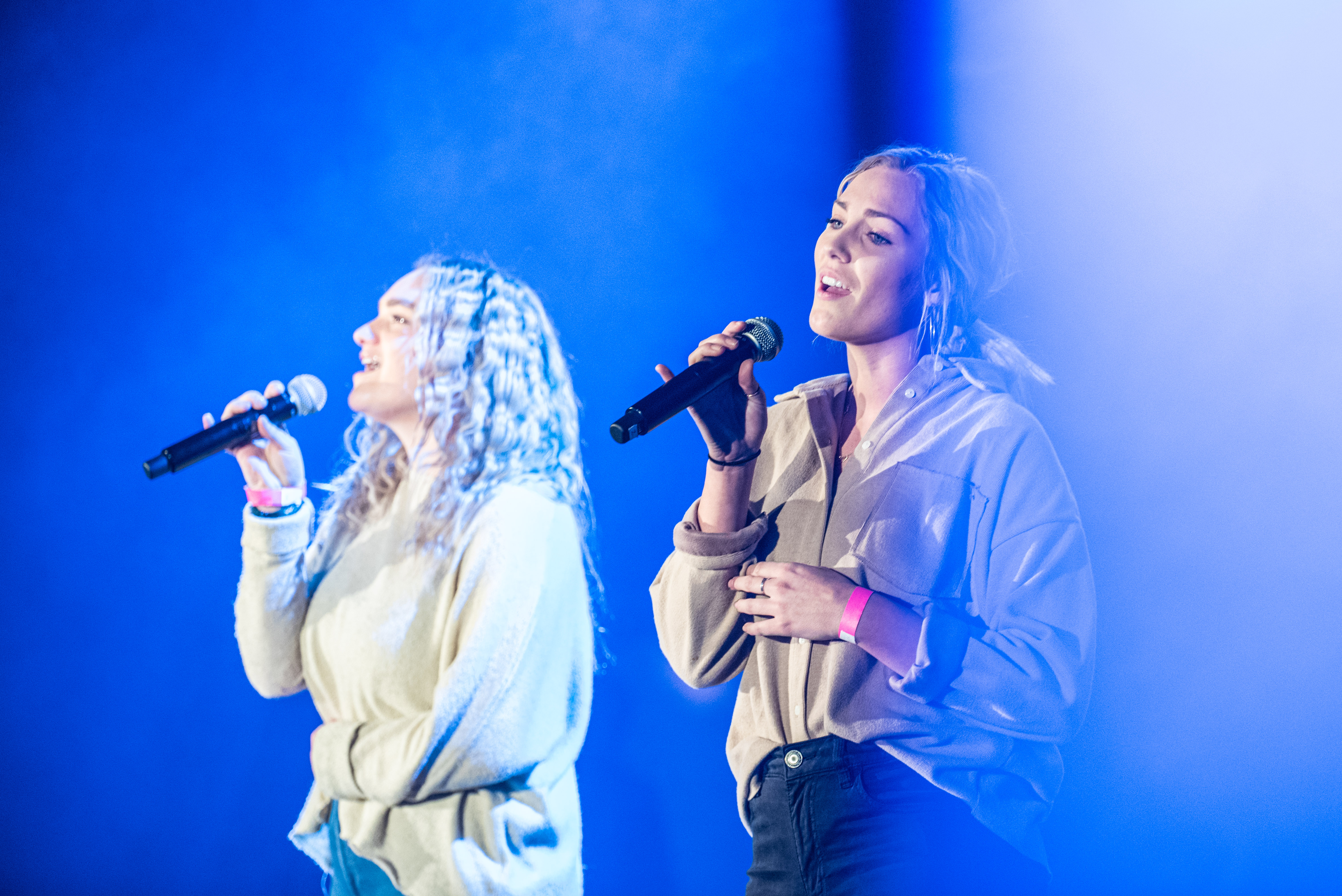 Tow BYU-Idaho students sing as part of the BYU-Idaho talent show. 