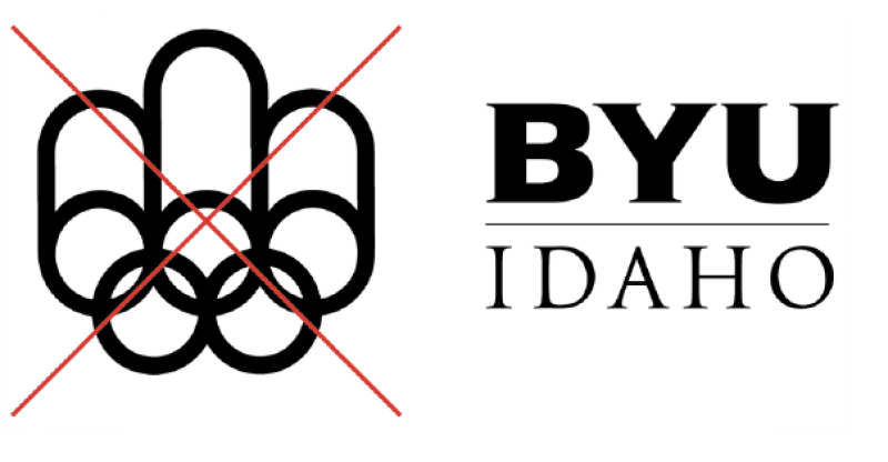 The pictures show an image showing how you should not place the BYU-Idaho official logo next to other logos without permission.