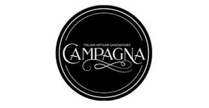 Campagna Logo "ITALIAN ARTISAN SANDWICHES; CAMPAGNA" written in white with black background.