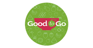 Good To Go Logo "Good to Go" written in white and green with a green background; red bowl in background.