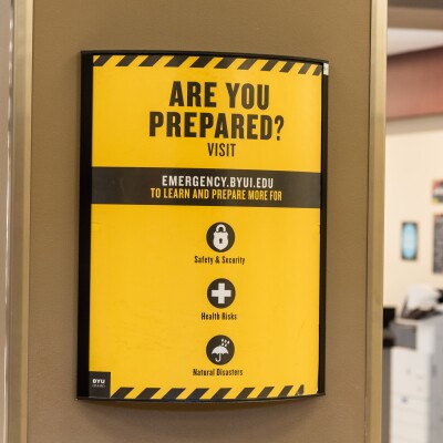 BYU-Idaho emergency signage in the Manwaring Center
