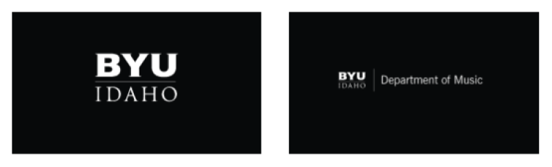 Two examples of closing slates, one with just the BYU-Idaho logo and one with the BYU-Idaho logo and a department logo.