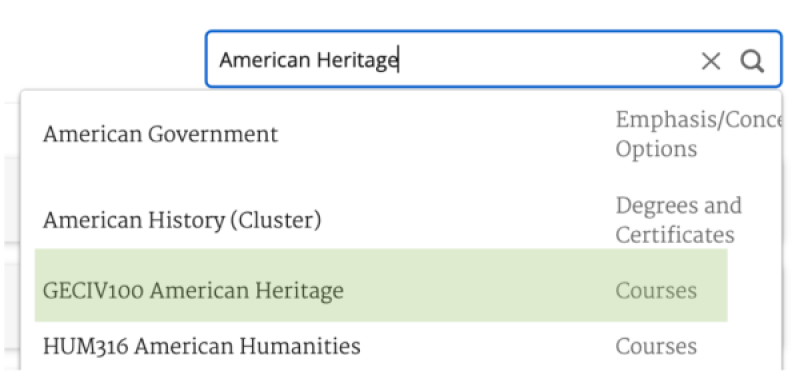 The image shows a list of course names with the course codes. You can find the course codes by searching for the course title.