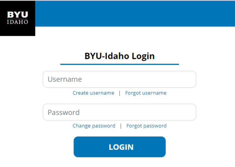 BYU-Idaho Login screen.