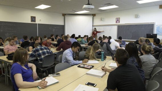 Exemplary Faculty Jen Baxter teaches a Trigonometry class in the Ricks Building.