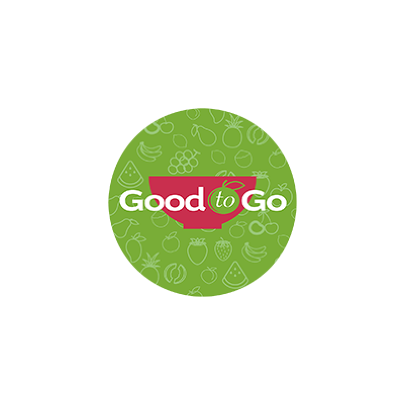 Good To Go Logo "Good to Go" written in white and green with a green background; red bowl in background.