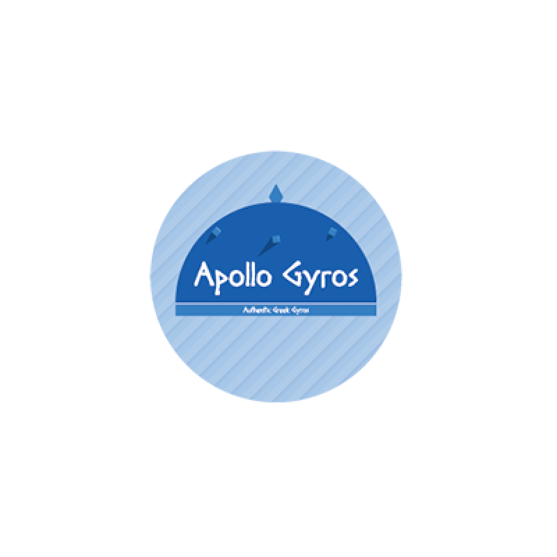 Apollo Gyro Logo "Apollo Gyros" written in white with blue background.