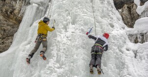 Two students go ice climbing.