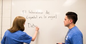 Fonzalo Martinez and Miriam Gibson are volunteer for Spanish Conversation Lab.