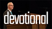 Sunday Devotional promo with speaker at a pulpit.