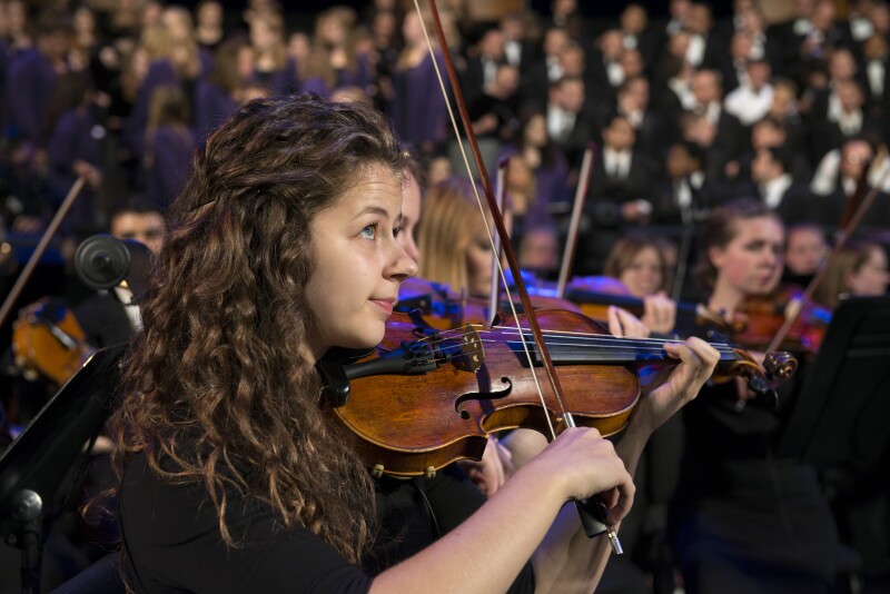 A violinist in the BYU-Idaho Sacred Music Production