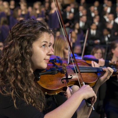 A violinist in the BYU-Idaho Sacred Music Production