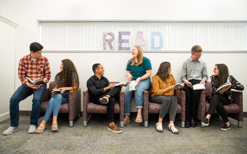 Students studying in the reading center.