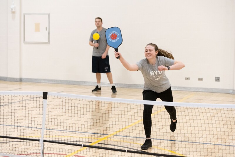 Students having fun playing pickleball.