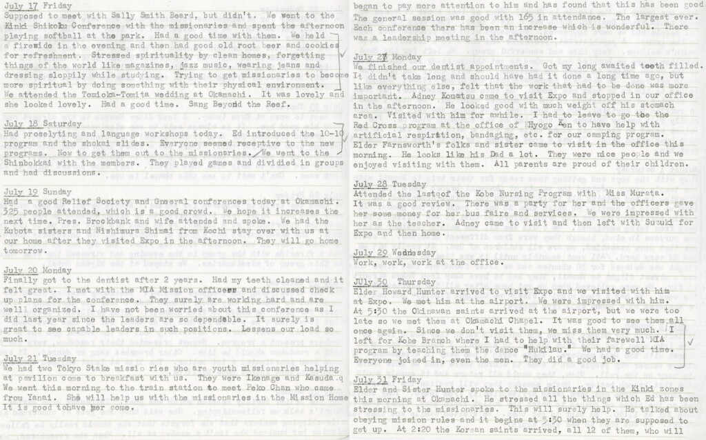July 17 - 31, 1970 - Youth Expo Missionaries & Elder Hunter Visits Expo