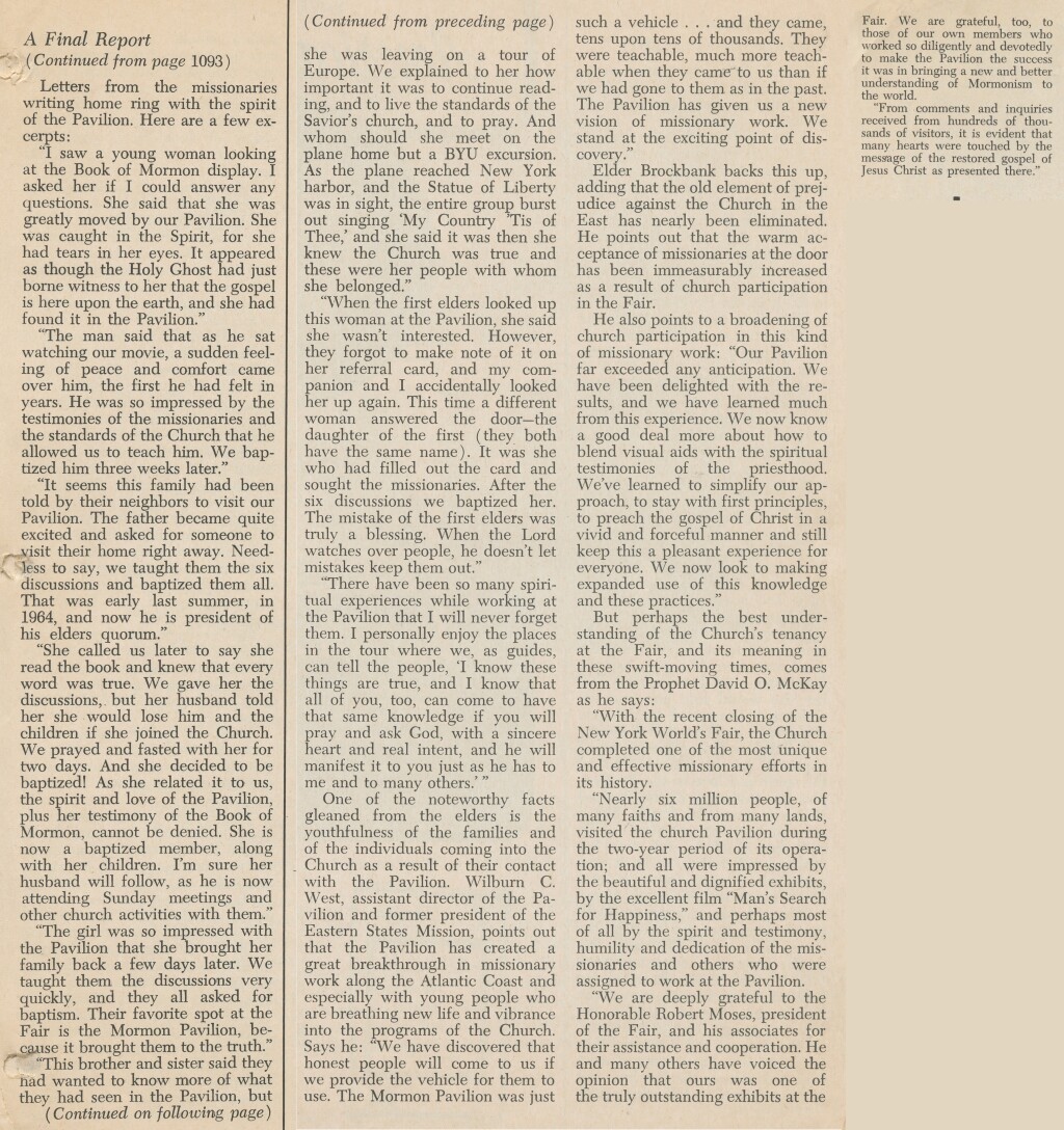 The Improvement Era- The New York World's Fair - A Final Report - pg Content from 1093, preceding page, and ending clip, Joined