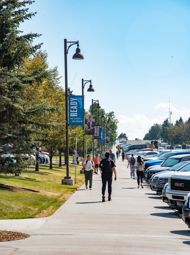 Students going to and from classes on BYU-Idaho campus.