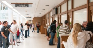 Students preparing for the new semester in the Kimball building. The Kimball building houses most administrative offices like Financial Aid, Accounting, I-card, and Admissions & Scholorship offices.
