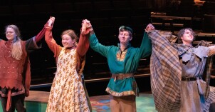 Students prepare to bow after a performance of Robin Hood at the BYU-Idaho Black Box theater.