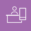 icon of a student behind a desk and cell phone on a purple background