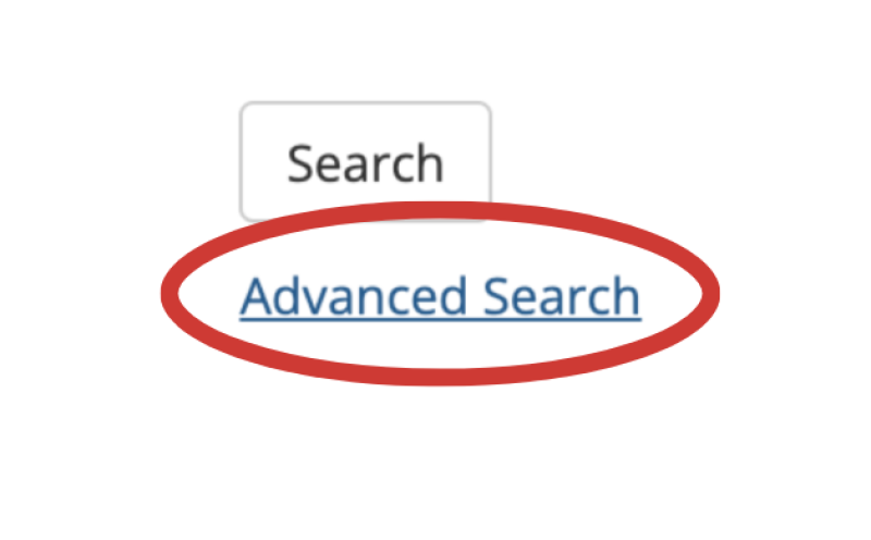 The image shows the advanced search link circled below the search button.