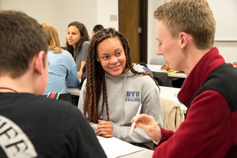 Students practice French at the Conversation Lab.