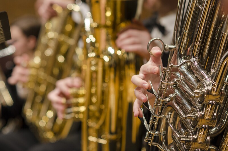 BYU-Idaho's Symphony Band rehearses in the Barrus Concert Hall.