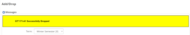 A message will show up that says that the selected course or courses are successfully dropped.