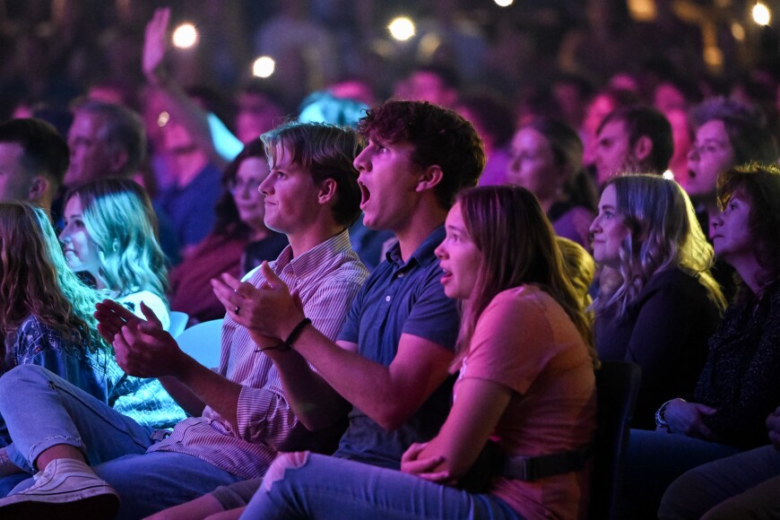 BYU-Idaho students react with surprise during a Date Night activity. BYU-Idaho offers many social activities that enrich student life on campus.