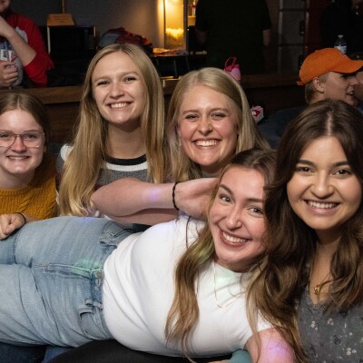Students from the Nursing Society gather for thier first social in the bowling alley at the start of fall semester.