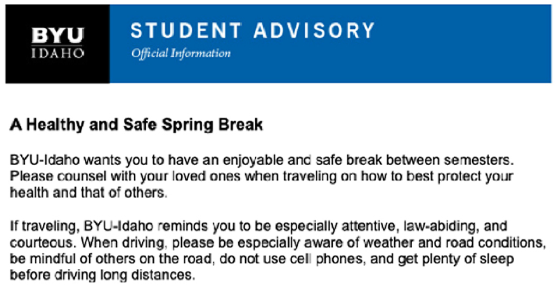 Student Advisory Email Screenshot