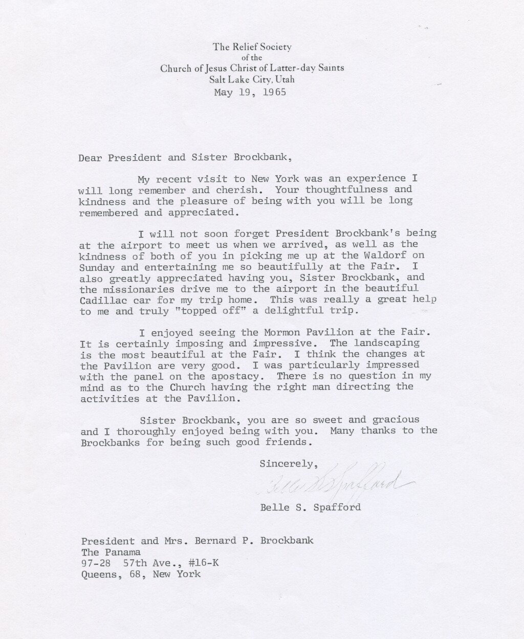 Letter from Belle S. Spafford