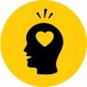 An icon with a person's head and a heart inside the head to represent mental health.