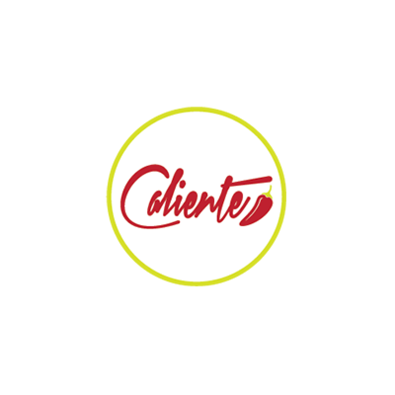 Caliente Logo with a picture of a red pepper next to the word.