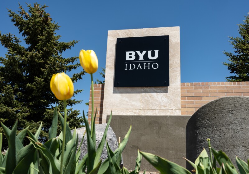 BYU-Idaho signs on campus. Corner of South Center Street and 7th South.