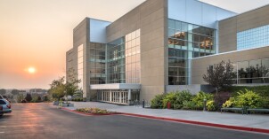 The I-Center with the sunrise in the background