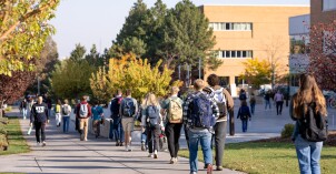 Students on campus between classes