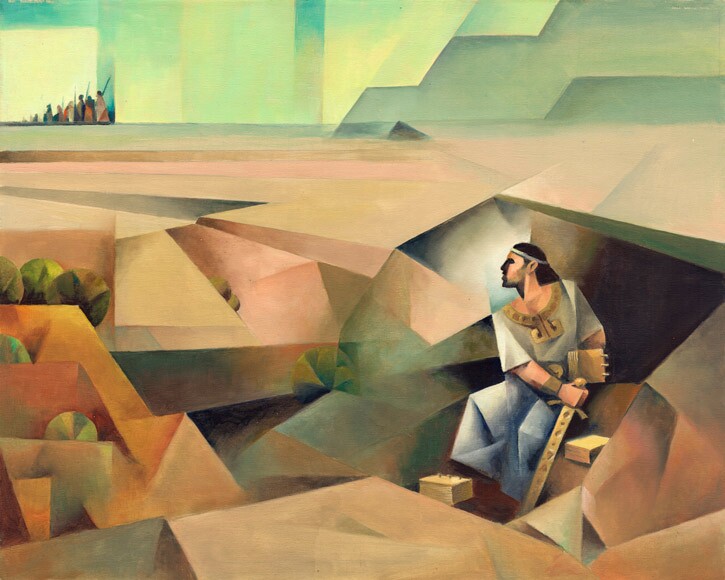 Moroni Hiding in a Cave, Oil, 2019