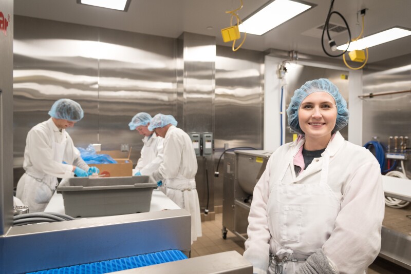 Students in the meat lab learn about how to work with pork.