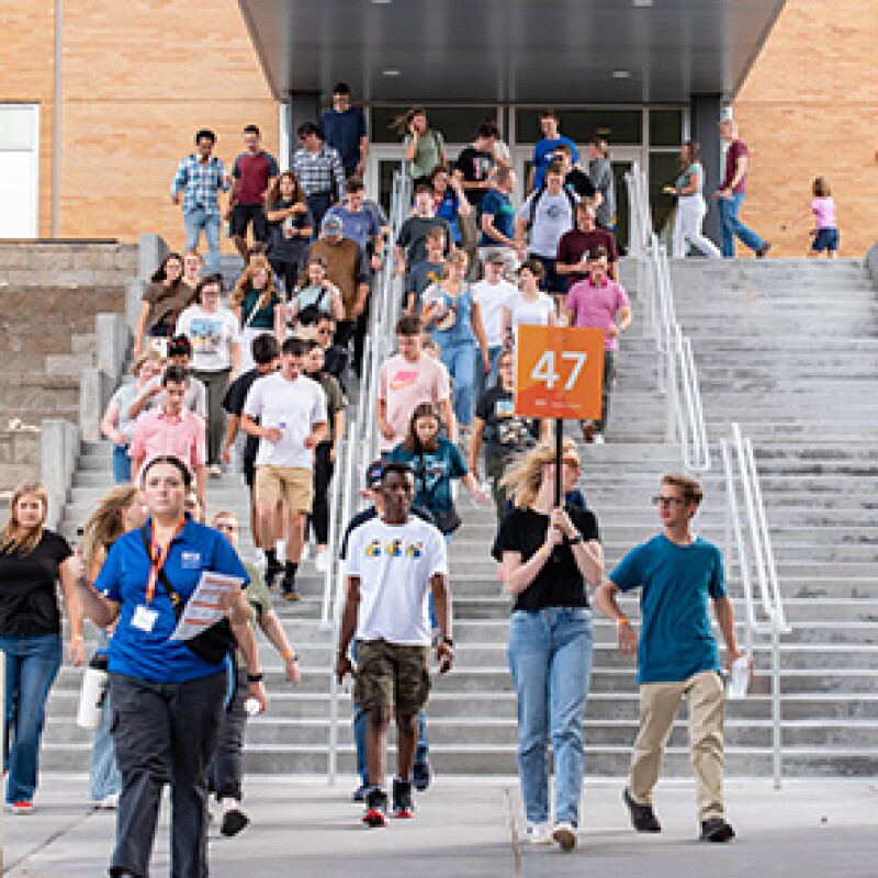 A group of prospective BYU-I students take a campus tour