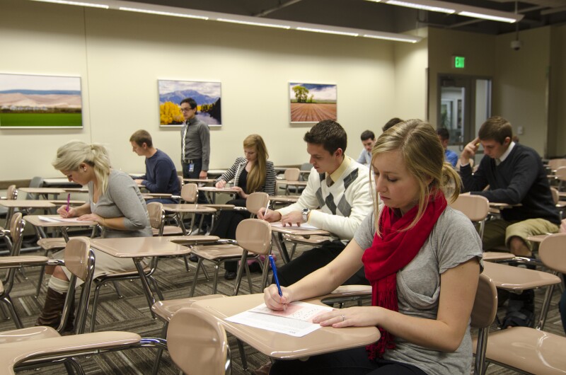 Students in the Testing Center in the Manwaring Center at BYU-Idaho.