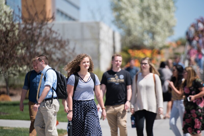 BYUI students walking on the streets on campus