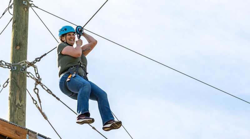 a girl on the zipline