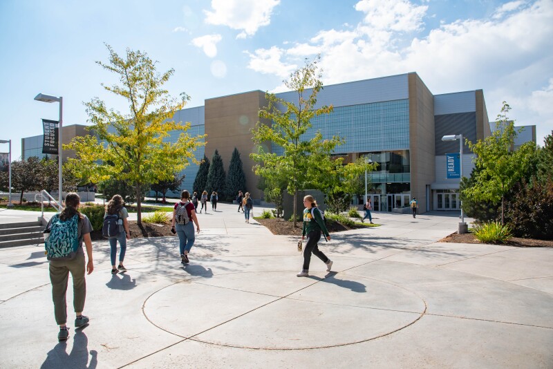 Students going to and from classes on BYU-Idaho campus.