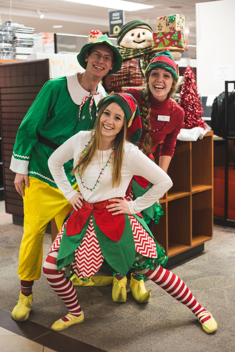 BYU-Idaho student employees dressed up as elf's for christmas