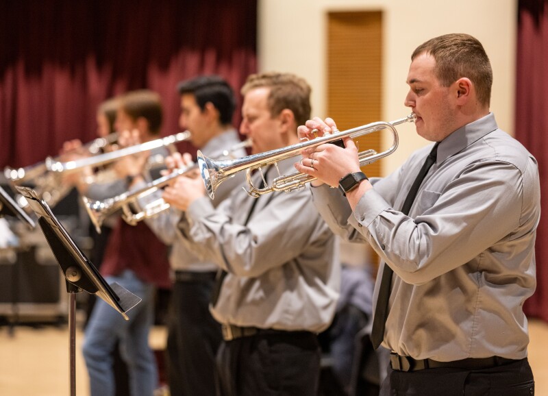 Trumpet players from the Sound Alliance Jazz Band practicing.