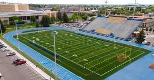 Campus Drone Aerial of the Football Stadium