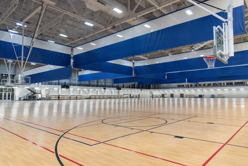 Basketball and running courts in the I-Center.