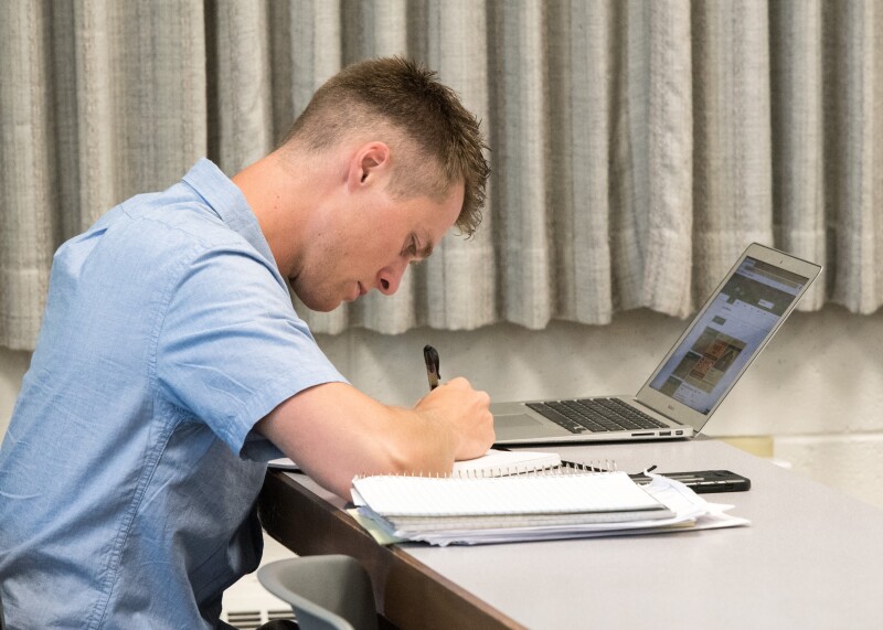 Students hard at work studying in the Smith building