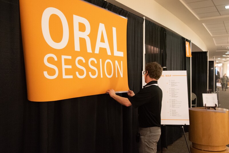 Students present projects at Research and Creative Works conference.